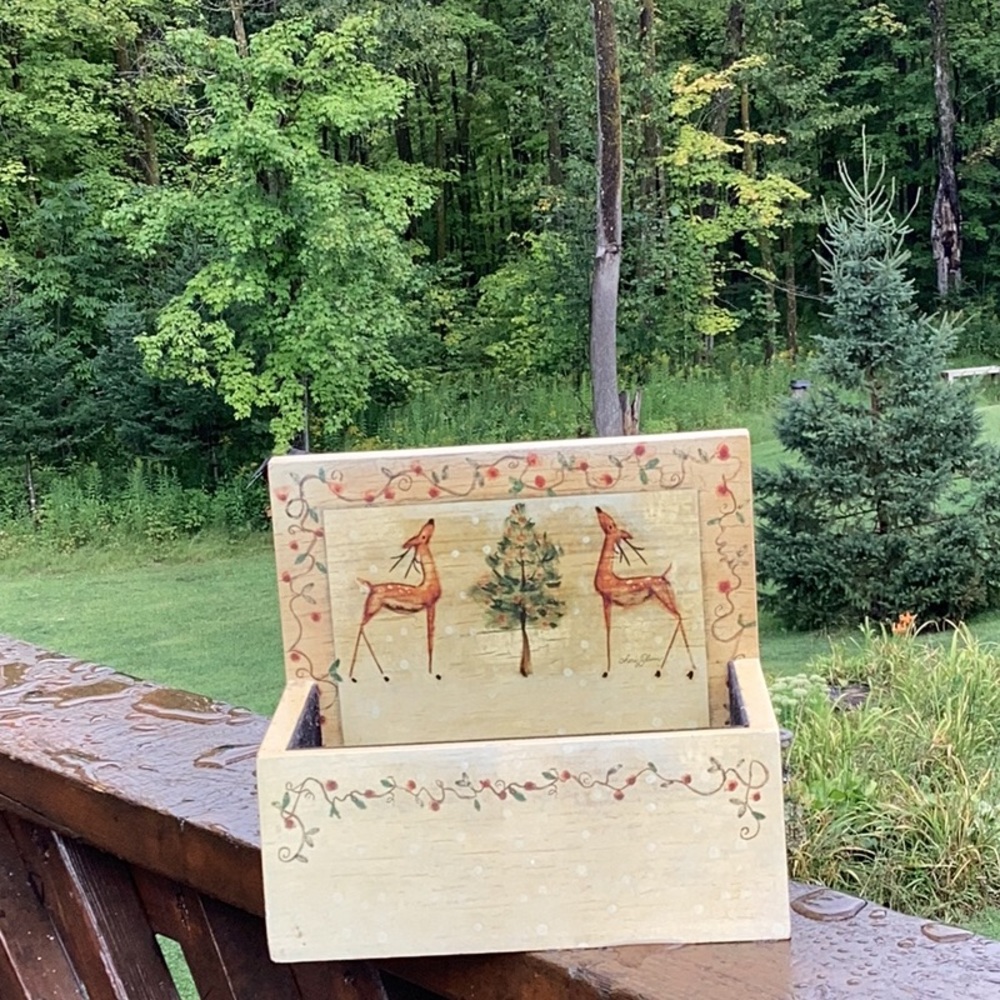 Reindeer HOLDER Vintage Cards  WOODEN BOX Cheri Blum 🦌 Christmas Card Storage
